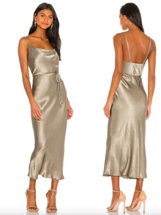 NWT Shona Joy La Lune Bias Cowl Midi Dress In Sage Size USA8 - Picture 4 of 15